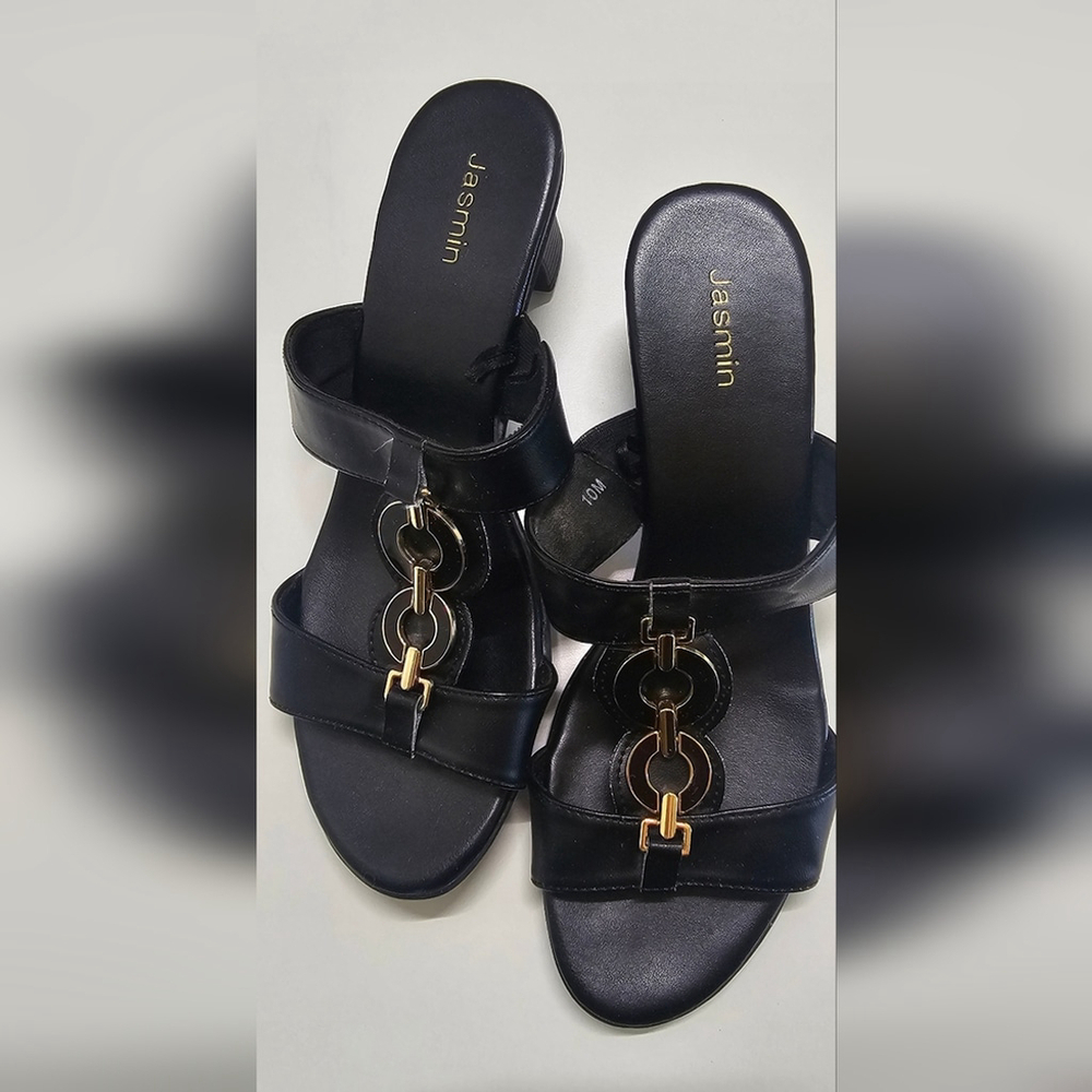 Jasmin Black Sandals with Gold Details Size 10; 2.5 In Heel - Picture 2 of 5